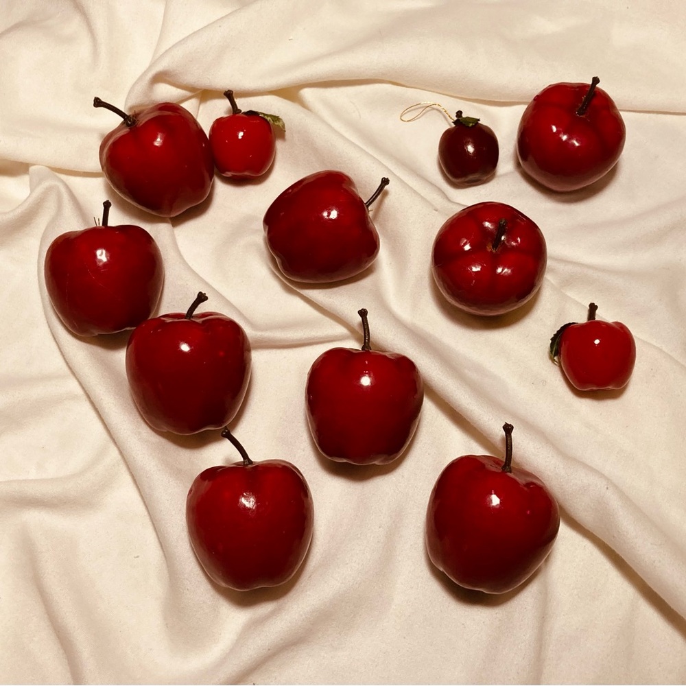 Vintage collection of glossy red apples holiday ornaments decorations for home - Picture 5 of 8